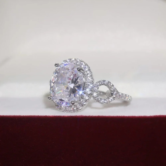 🔥Beautiful Hollow Oval Pure Zircon Cubic Carved Macro Pave Silver Rings, K812 - Picture 3 of 5